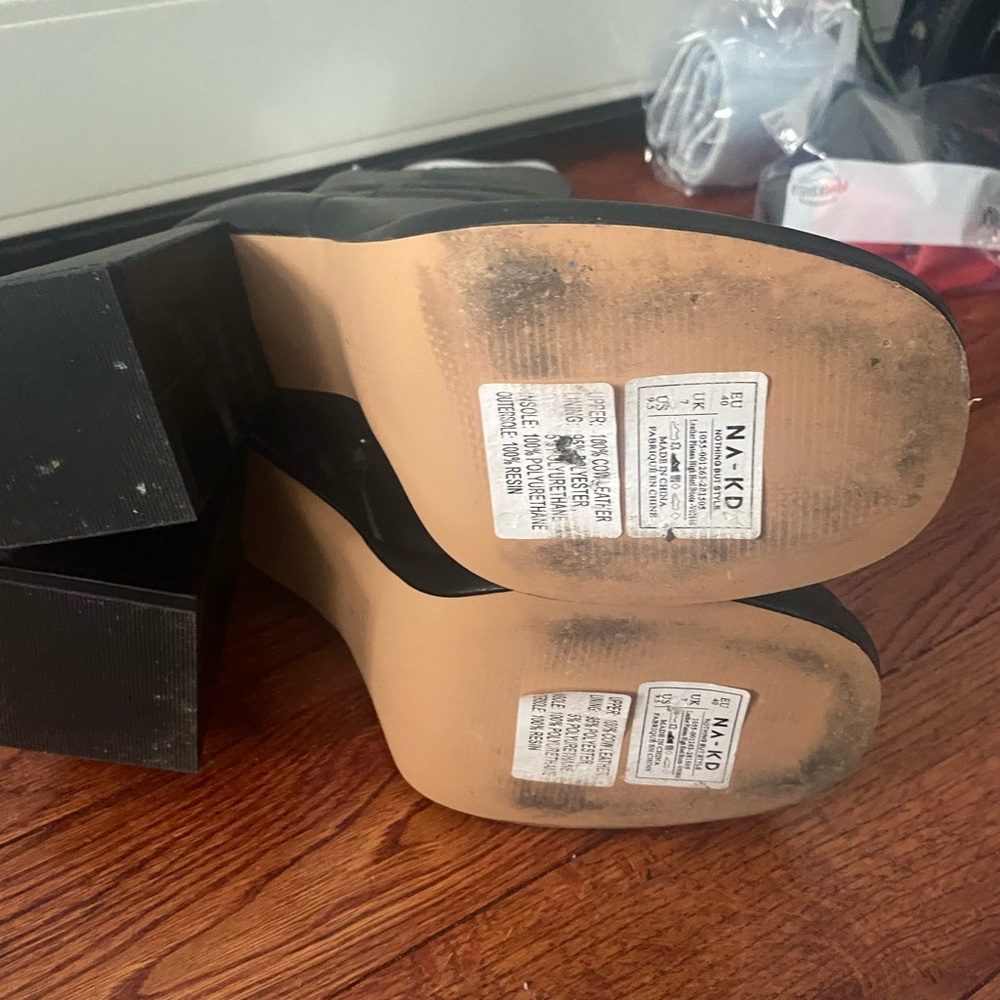 NA-KD leather ankle / calf platform boots with thick block heel - Picture 5 of 15